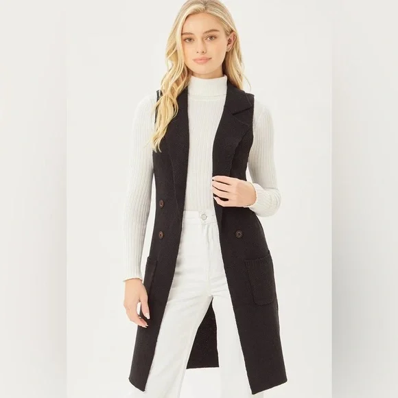 NWOT Black Sleeveless Knit Vest with Button Decor & Pockets Size XL - Picture 2 of 10